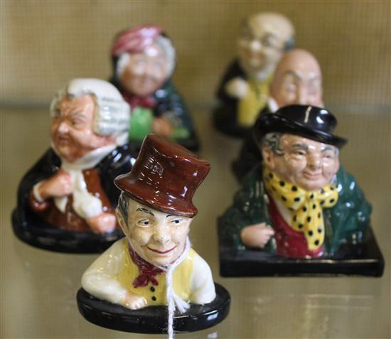 6 Royal Doulton Dickens character busts, Micawber, Buzfuz, Sairey Gamp, Tony & Sam Weller & Pickwick